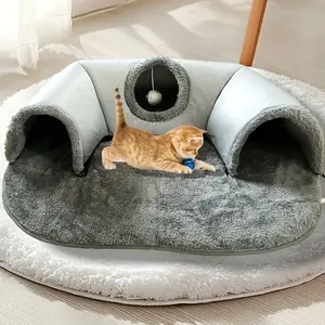 3-in-1 Cat Tunnel and Bed - Comfortable and warm pet bed with non-slip bottom, easy to assemble, detachable design, suitable for small to medium cats, rabbits, hamsters - Soft polyester fabric, 15.43 lbs capacity, suitable for small cats, rabbit