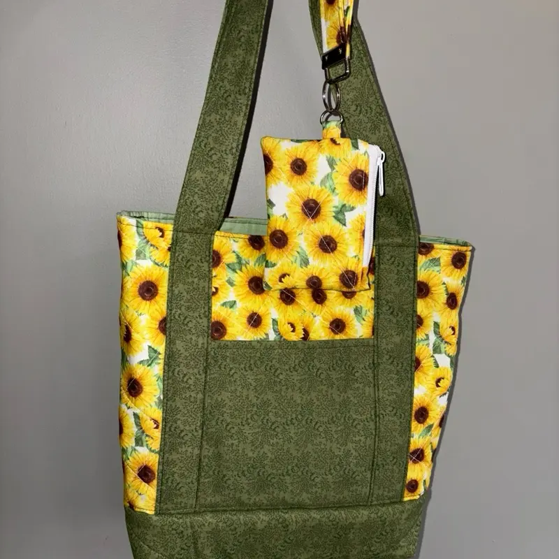 Handmade quilted tote bag and matching wristlet wallet