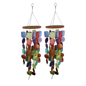Set of Two 26 Inch Long Capiz Shell Hanging Wind Chimes Outdoor Décor