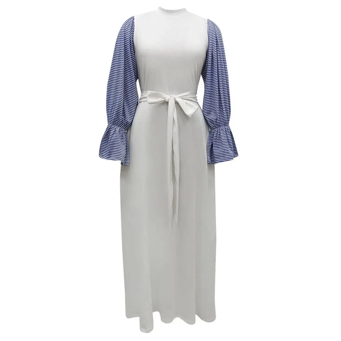 Everydaywear White And Blue Cotton Jersey Abaya With Pockets - Final Sale
