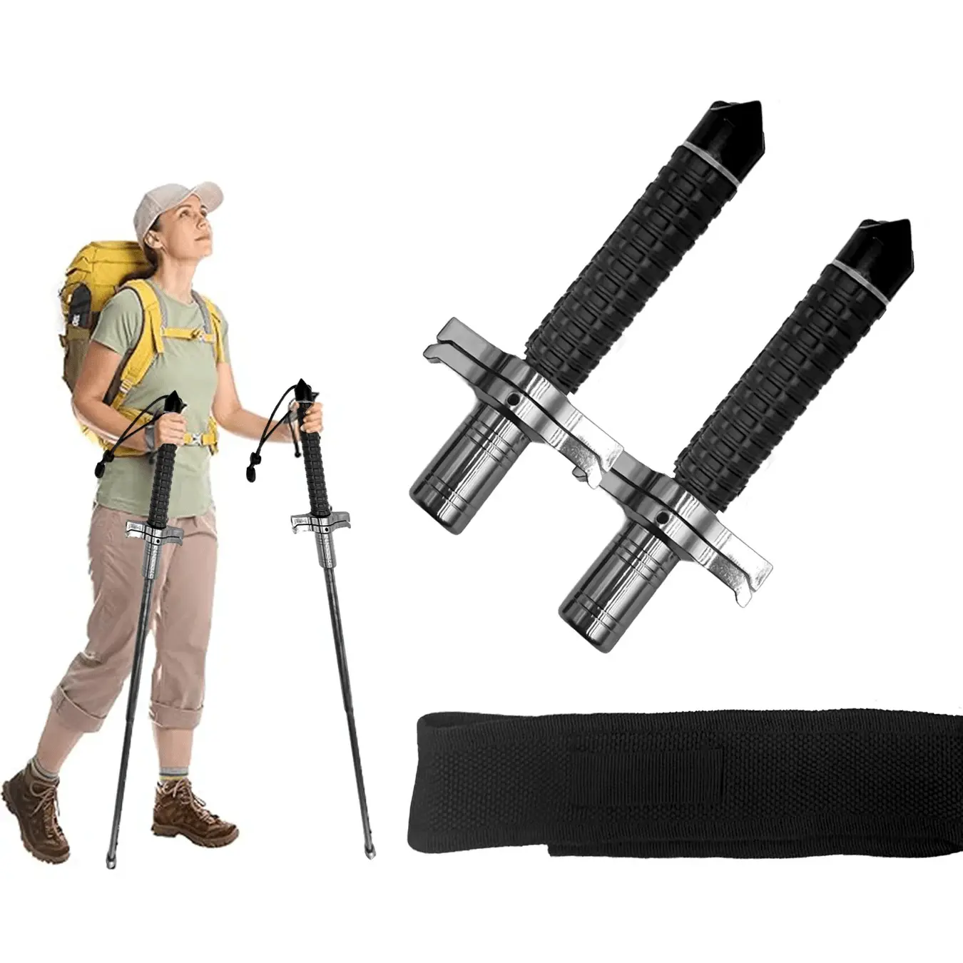 Hiking Gear Telescopic Fold Trekking Pole, Adjustable Lightweight Alloy Steel, Shock-Absorbing for Trail Support, Unisex, Ergo Grip
