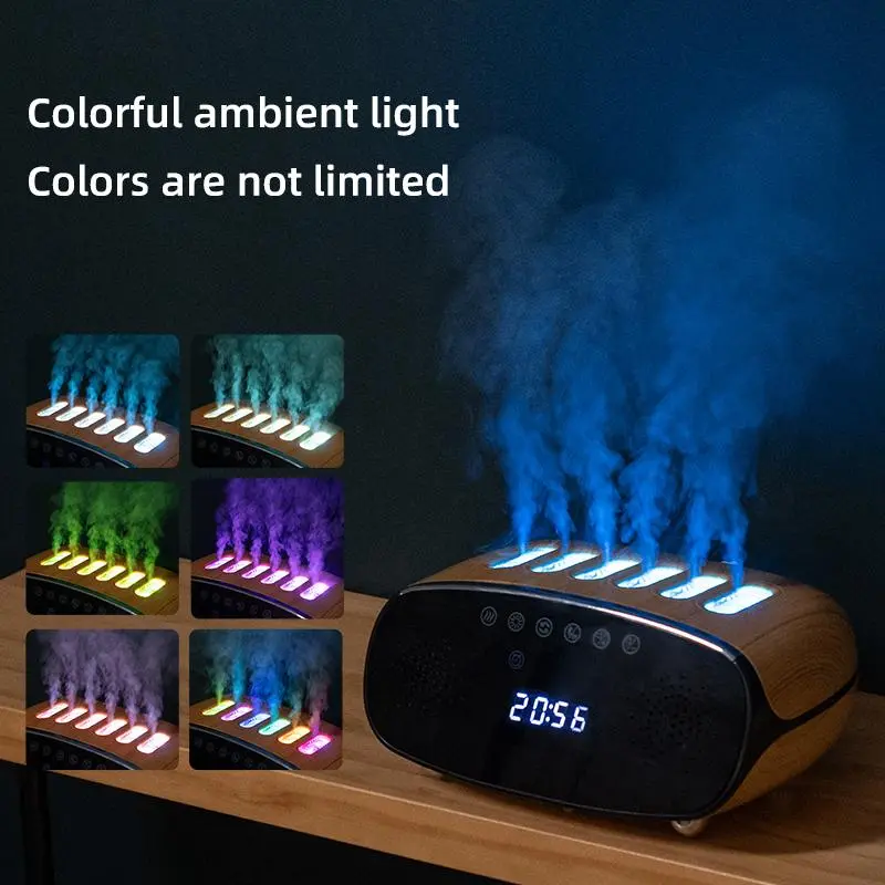 5-in-1 Dynamic Bluetooth Speaker Humidifier Alarm Clock Humidifier Wireless Remote Control desktop Aromatherapy Diffuser Essential Diffuser Cool Lighting colorful fireplace air
