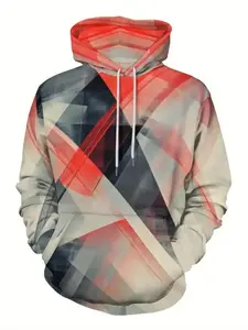 Unisex 3D Print Hoodie, Long Sleeve, Fit, Soft Inner Lining, Abstract Geometric Design, // Patchwork, Casual Urban Style, Sweatshirts