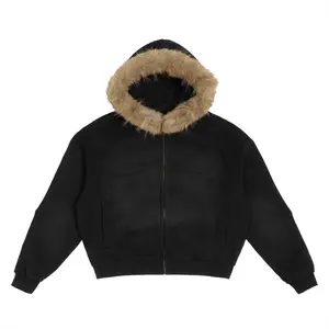 High Quality Sun Fade Boxy Detachable Faux Fur Hood Ragecore