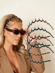 4-Piece Set Of Shiny Black And Leopard Print Anti Slip Headband, Fashionable Wavy Toothed Headband, Household Skincare Headband, Suitable For Daily Face Washing Or Makeup, Headband Beauty, Household Hair Accessories