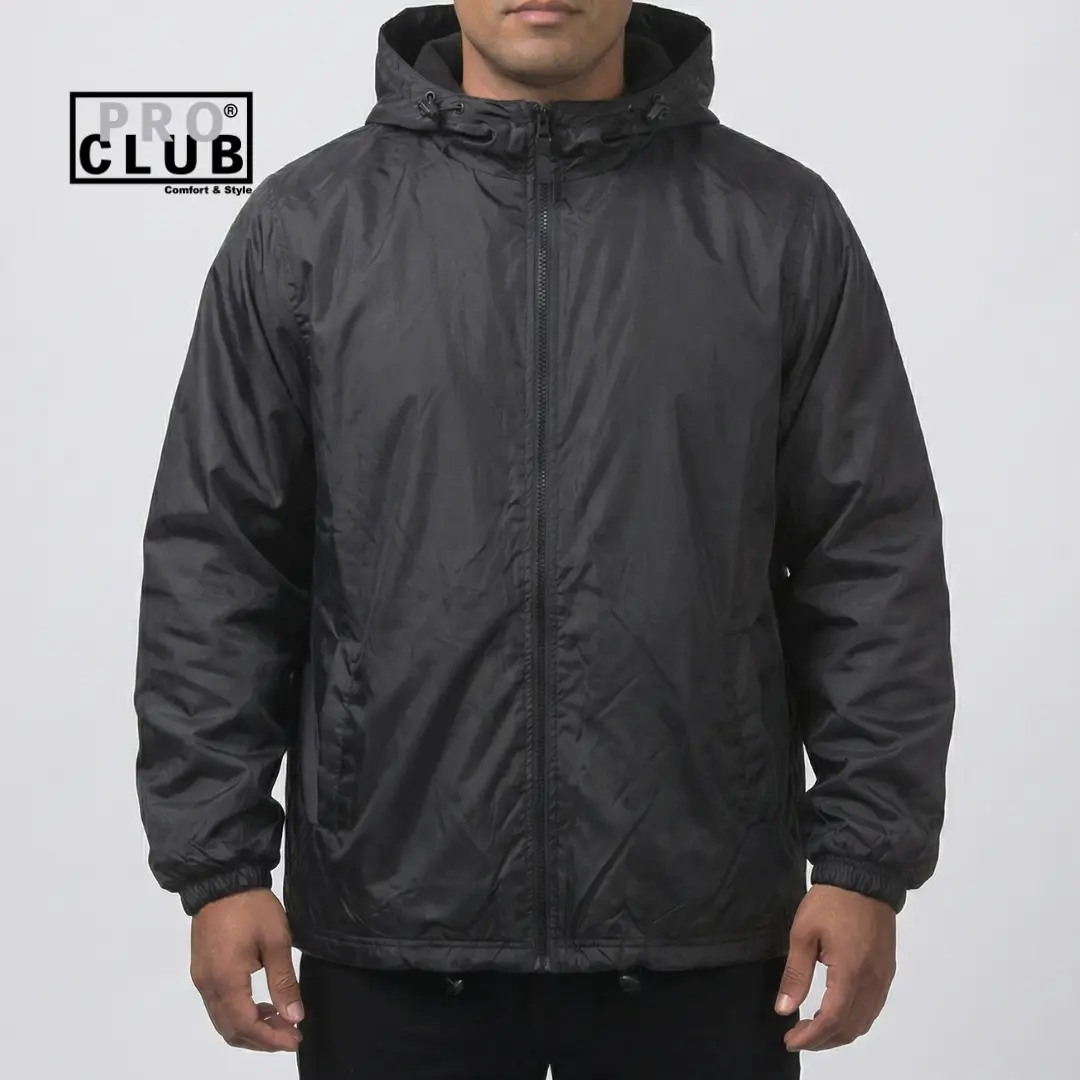 PROCLUB Men's Fleece Lined Windbreaker PRO CLUB Jacket Casual Water Resistance Rain Coat Lightweight Jackets Warm Long Sleeve Polyester