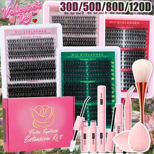 Large-capacity eyelash clusters, Cosmetic eyelashes, Eyelash Extensions Set, packaged in a gift box, featuring various styles, D-curved, easy DIY false eyelashes, DIY false eyelash extension kit, Suitable for daily use, gatherings