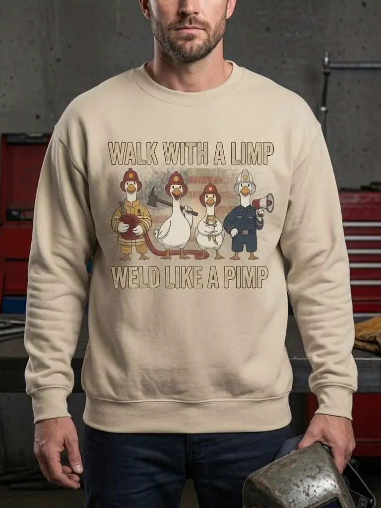 Funny Welder Chicken Sweatshirt, Welding Crew Graphic Crewneck, Blue Collar Work Humor Pullover, Casual Fleece Top for Welders, Mechanics and Shop Workers