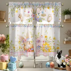 Easter Kitchen Curtains 3 count Set, Easter Valances for Windows, Spring Kitchen Curtains for Bedroom Living Room Decor 36 Inch