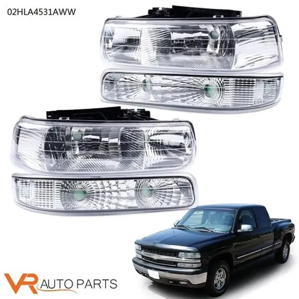 Bolt-On Headlight & Signal Light Kit with High Beam Bulbs - OE Fitment, Pair Pack for 1999-02 Chevy Silverado Truck, 2000-06 Chevy Tahoe & Suburban (1 x Pair of Headlights)