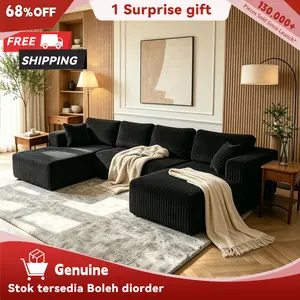 [2-3Packages] Niccae 132-Inch U-Shaped Memory Foam Sectional Sofa — An oversized modular design offering "cloud-like" comfort; features deep seating and compressed corduroy fabric, combining space-saving capabilities with a convertible sleeper function.