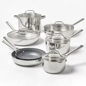 12pc Stainless Steel Nonstick Cookware Set Dark Gray - Figmint: Induction & Oven Safe, Dishwasher-Safe, 18 Pieces