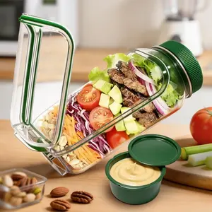 1 Count Salad Jar with Side Opening & Dressing Cup – Upgraded Locking Buckle, Secure Side Seal Salad Pod Mason Jar Side Open, Salad Container for Lunch and Meal Prep Jars, Portable for Office, Travel, Picnic, Meal Prep, Food Sealing Containers