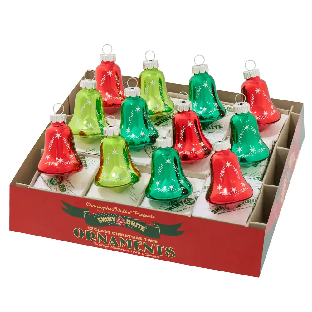 HOLIDAY SPLENDOR Christmas Ornament Set, 12-Count 1.75in Shiny Bells for Festive Home Decor, Vintage Elegance