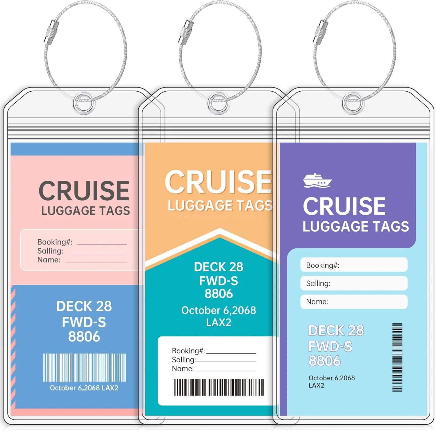 [New Deal] 3-Pack Clear Plastic Luggage Tag Holders, Cruise Ship Essentials for Carnival & All Cruise Lines