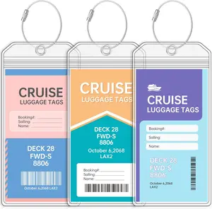 [New Deal] 3-Pack Clear Plastic Luggage Tag Holders, Cruise Ship Essentials for Carnival & All Cruise Lines
