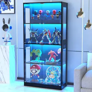 80.4" Tall 5-Tier Display Cabinet with Glass Doors & Human Sensor LED Lights, 3 Color Modes & Brightness Adjustable, Large Curio Showcase for Collectibles/Books/Toys