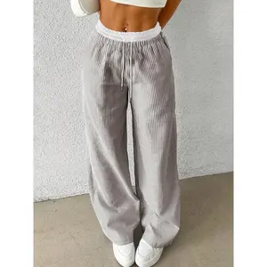 Women's Striped Loose Straight Trousers, Casual Comfy Trousers for Daily Wear, Ladies Bottoms for All Seasons