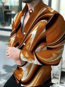 Men's Long Sleeve Shirt with Abstract Swirl Novelty Pattern
