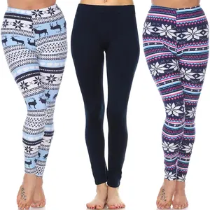 212 MAIN Women's Comfortable Soft-Fit Full-Length Tight Leggings - Spandex-Polyester Blend, Casual Everyday Wear Bottoms, 3-Pack Multi-Color