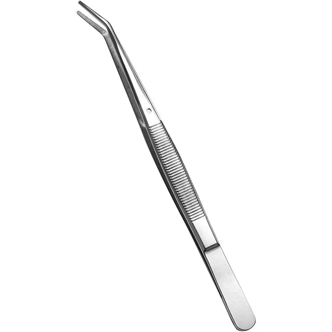 Stainless Tweezers, with Curved Serrated Tip Multipurpose Sewing Machine Tweezers Forceps for Craft Repairing