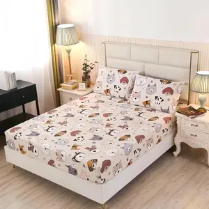 3PCS Dog Fitted Sheet, Doggy Print Pattern Bedding Sheet Twin with Deep Pocket & 2 Pillowcases, Soft and Trendy, Kawaii Animals Cartoon Sheet for Boys, Girls and Teens