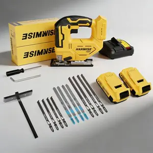 HANWISE 20V Cordless Brushless Jigsaw, 3 Orbital Action Modes, LED Light, , 0-45° Bevel Cut, 12PCS Saw Blades Included, Ideal For Home Improvement, Industrial Construction & DIY Projects, Perfect Christmas/New Year Gift For Men & Husbands