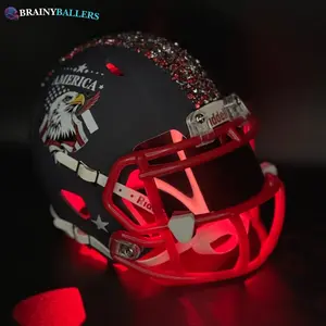 Red LED Light Up American Inspired Mini Helmet - Crystals, Matte Navy Flag