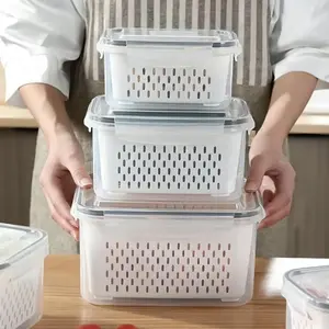 3 Pack Fruit Storage Containers for Fridge with Removable Colanders - Food Storage Containers with Lids, BPA-Free Produce Containers Keep Fruits, Vegetables, Berry, Meat Fresh Longer