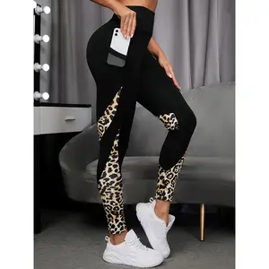 High-waisted butt-lifting stretch women's sports pants, leopard print shapewear pants, ultra-soft waist and abdomen control, spring/summer leggings, nine-point sports pants