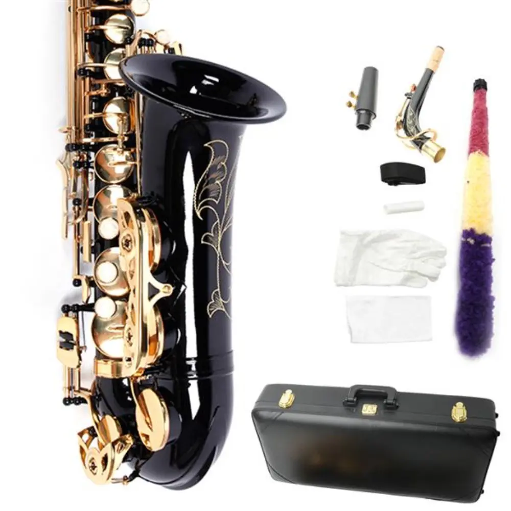 26.4 in Professional Brass Body Saxophone - Adjustable Student Wind Instrument, Floral Engrave, Pearl White Shell Buttons, Black Strap, Beige, 5.0kg - Ideal for Beginners, Jazz Performances