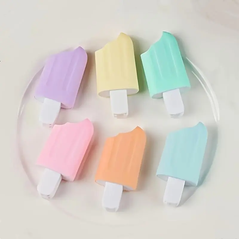 Mini Popsicle Highlighter Pen Set, 6 Counts/set Aesthetic Pens Colorful Neon Colors Highlighter Marker for Diary, Notes and Doodle Art Aesthetic Pastel Markers