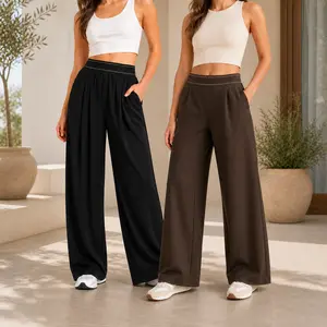 Women's stretch high waisted wide leg pants - American retro loose straight tube lightweight quick drying breathable casual daily fashion underwear lightweight summer wear