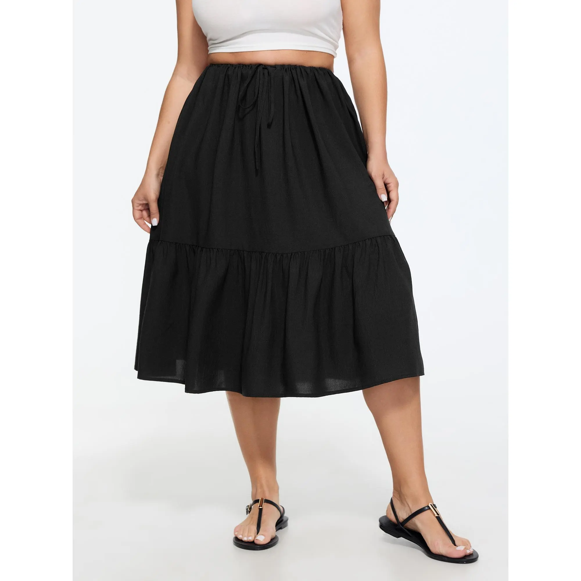 BloomChic Women's Plus Size Plain Tiered Flowy Midi Skirt 2026 [M-6X] - Multi-Fit, Flowy Pleated, Summerfinds Skirts, Flowy Pleated Skirts