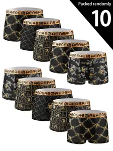 Men's Ice Silk Cool Briefs, Luxury High-End Graphene Inner Panties, Comfortable Soft Stretchy Fitted Four Corner Shorts, Random Geometric Paisley Patterns, Undergarments