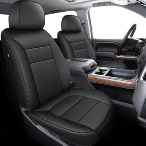 Leather Car Seat Cover for Chevy Silverado/GMC Sierra - 1500 (2019-2024), 2500HD/3500HD (2020-2024) Crew Cab, Rear 40/60 Split, Black, Easy-Install Leather Seats Cover