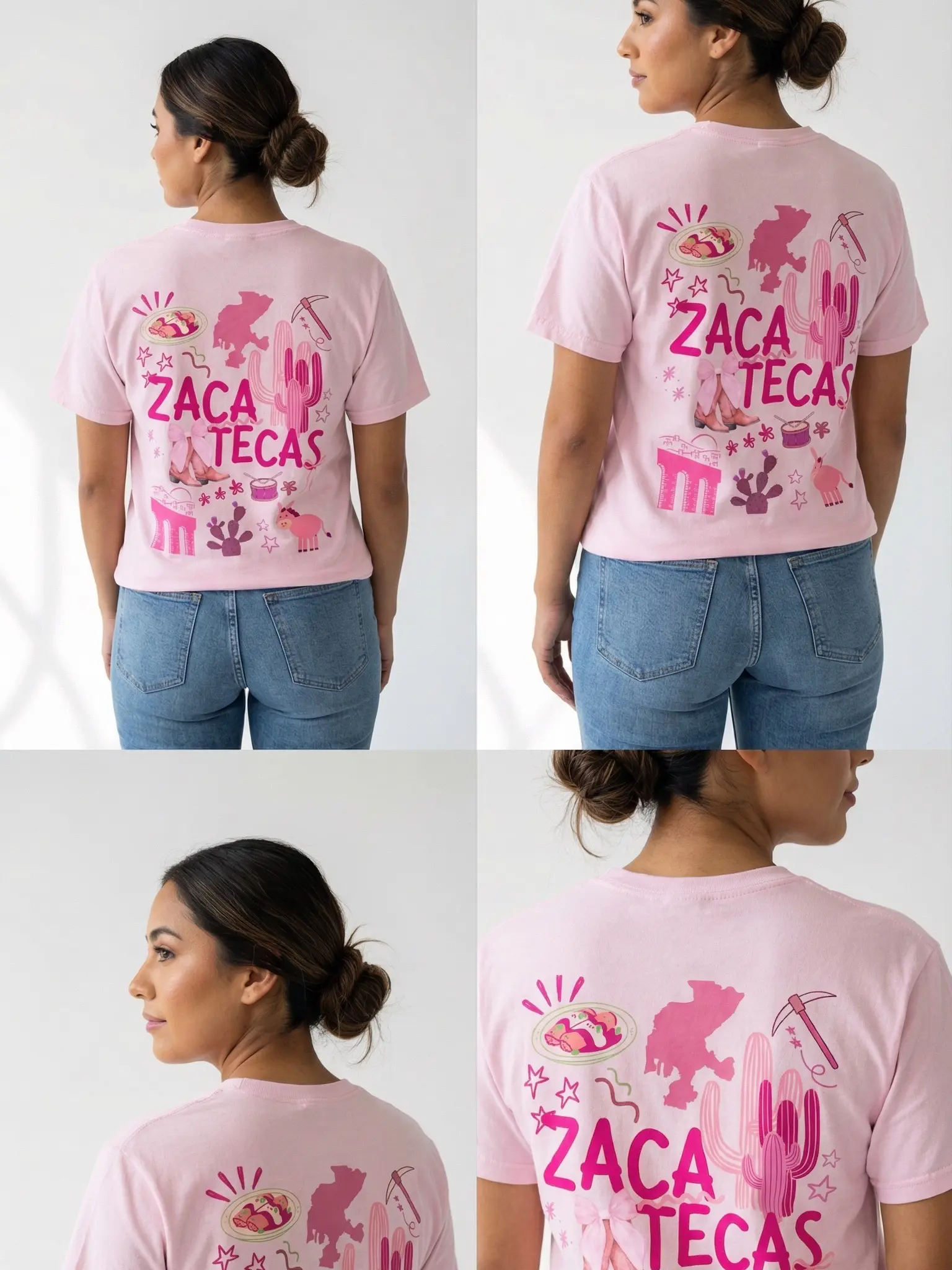 Women's Oversized Round Neck Short-Sleeve Comfortable Mexico States Pink Herencia Collection Shirt, Unique Design, Unisex Lady Top for Girls and Women