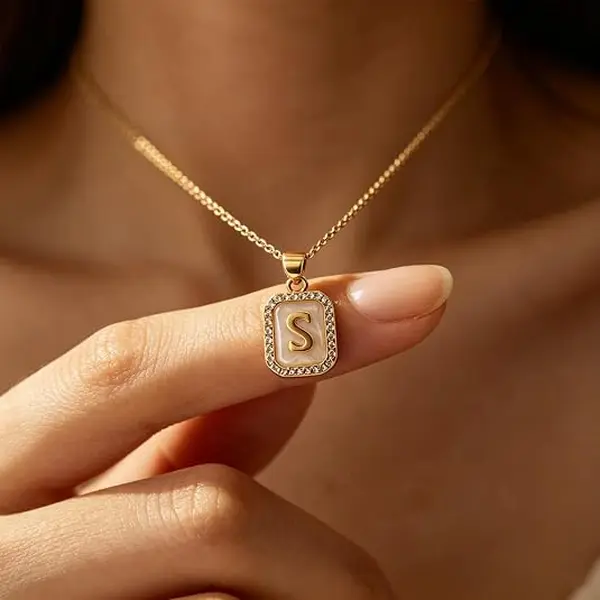 Initial Necklace - Dainty 14K Gold-Plated Personalized Letter Pendant Necklace, Small Dog Tag Style Design  Trendy Non-Tarnish Custom Name Pendant Jewelry for him