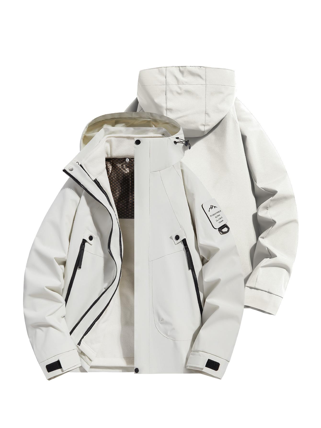 CCCMAI Men's Solid Color Waterproof Windproof Drawstring Zip-up Hoodie Jacket, Casual Long-Sleeve Outdoor Coat with Zipper Pockets, Suitable for Outdoor Activities, All-Season Men's Apparel, Menswear  Coats Jackets Tops