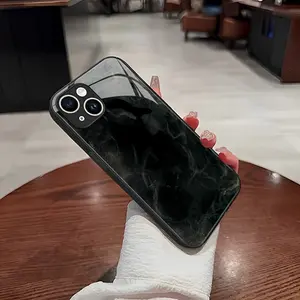 A simple black marble pattern tempered glass phone case suitable for iPhone 17 Air/16 Plus/15 Pro Max/14 Pro/13/12/11/XS Max/X phone case, perfect choice for holiday gifts for family, friends, lovers, boyfriends, girlfriends BGBLK36