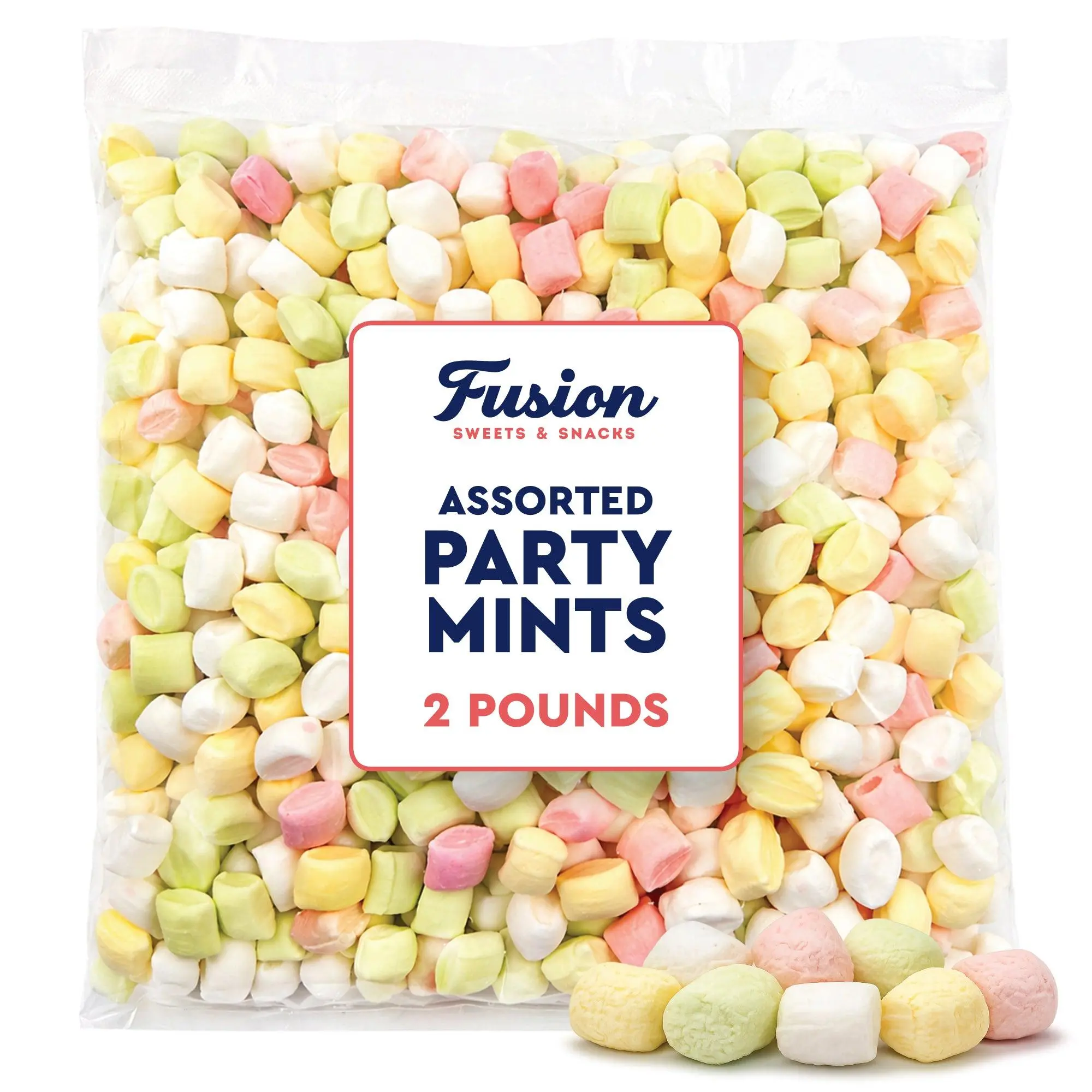 Assorted Party Mints - 2 lb Bulk Bag, Soft Sweet Formal Cube Candy, Breath Savers for Weddings, Birthday Celebrations, Smooth Melty Pastel Colored Snack