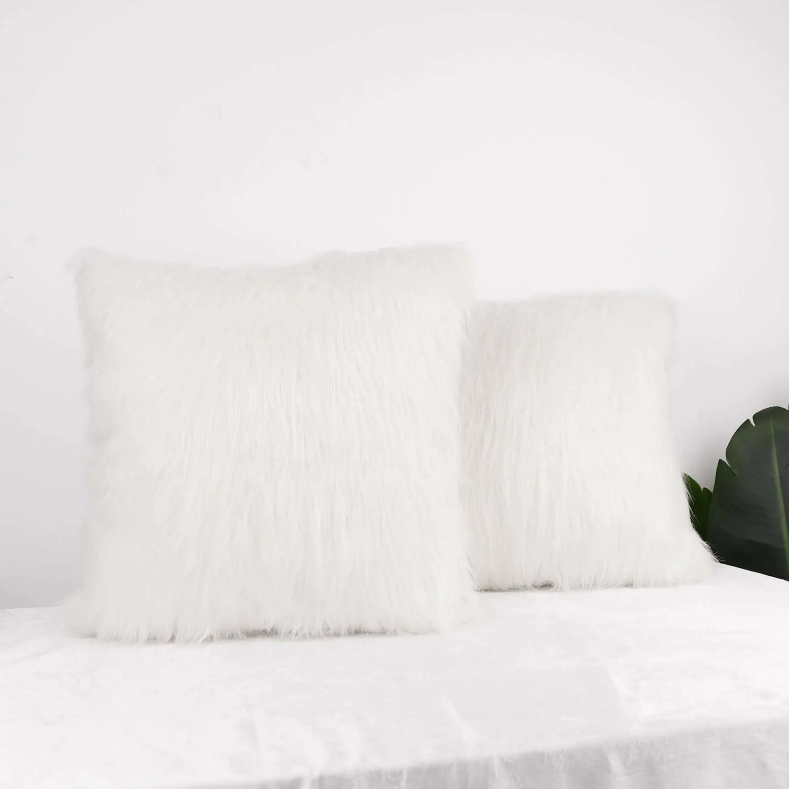 2-Pack Modern Polyester Soft White Faux Fur Sheepskin Throw Pillow Cases, 18" Square Cushion Slipcovers, Cold Water Machine Washable, No Filler, Solid for Living Room, Office