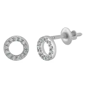 Dazzlingrock Collection 0.10 Cttw Round White Diamond Halo Circle Shape Stud Earrings for Women in 925 Sterling Silver in Screw Back