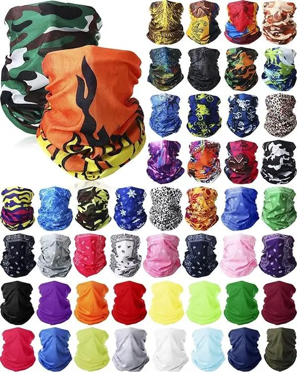 Unisex Solid Color Cloth Face Mask - 50 Pcs Snug-Fit Neck Gaiter Bandana, Versatile Use Fabric Covering for Adults' Outdoor Sports, All Seasons, Multiple Sizes, Fashion Clothes Accessory