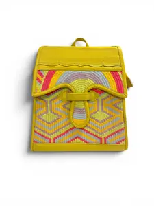Luxury Backpack in 100% Genuine Leather and Wayuu Weaving – Handmade with Lined Interior & Zipper Pockets