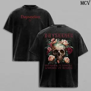 Dayseeker Creature Metal Skull Tee Washed – Vintage Acid Wash Heavy Cotton Oversize Unisex Rock Band T-Shirt, Sweatshirt & Hoodie, Retro Metalcore Streetwear Top, Heavy Music Graphic Tee Y2K Concert Merch for Fan
