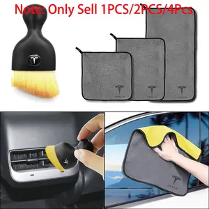 1/2/4Pcs Car Wash Microfiber Towel Auto Emblem Cleaning Drying Rag Cloth Car Interior Soft Brush Cleaning Tool For Tesla Model 3 Model S Model X Model Y Juniper Cybertruck Roadster SpaceX Bonina Auto Accessories