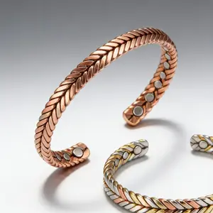 Pure Copper Braided Magnetic Bracelet for Women Men, 9mm Adjustable Open Cuff Bangle, High Strength Magnets Jewelry