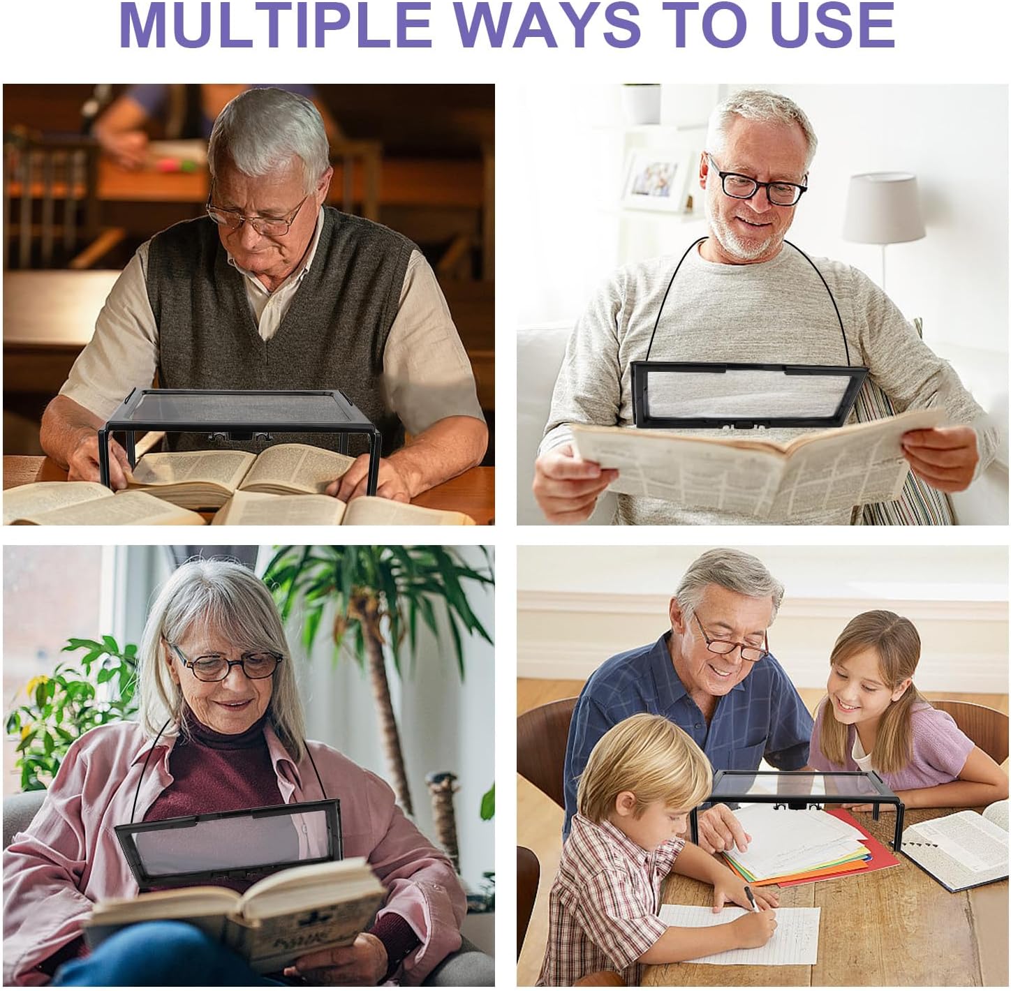 3X Hands-Free Neck Hanging Magnifier, Foldable Portable Full Page Magnifying Glass for Reading, Crafts, Hobbies & Seniors