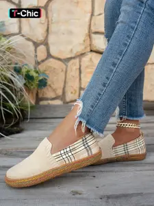 Women's Rainbow Stitching Plaid Patchwork Loafer Shoes, Comfortable Geometric Knit Slip-On Flats for Daily Wear & Stylish, Walking Shoes, Classic, Casual Flat Shoes